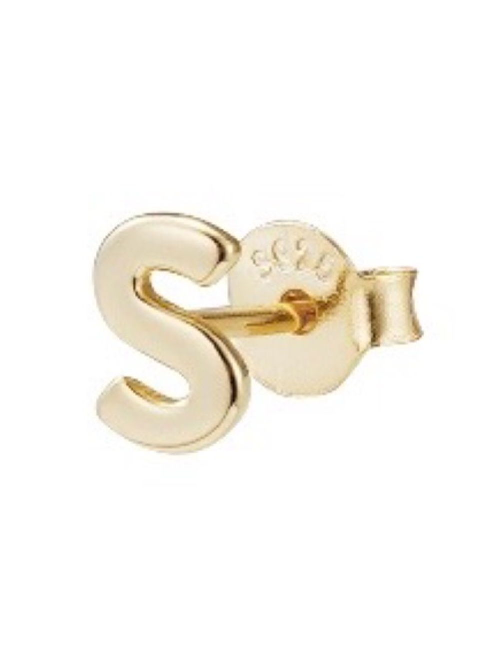 ADORNIA Fine Initial S 925 Sterling Silver 14K Gold Plated Stud Earring NWT